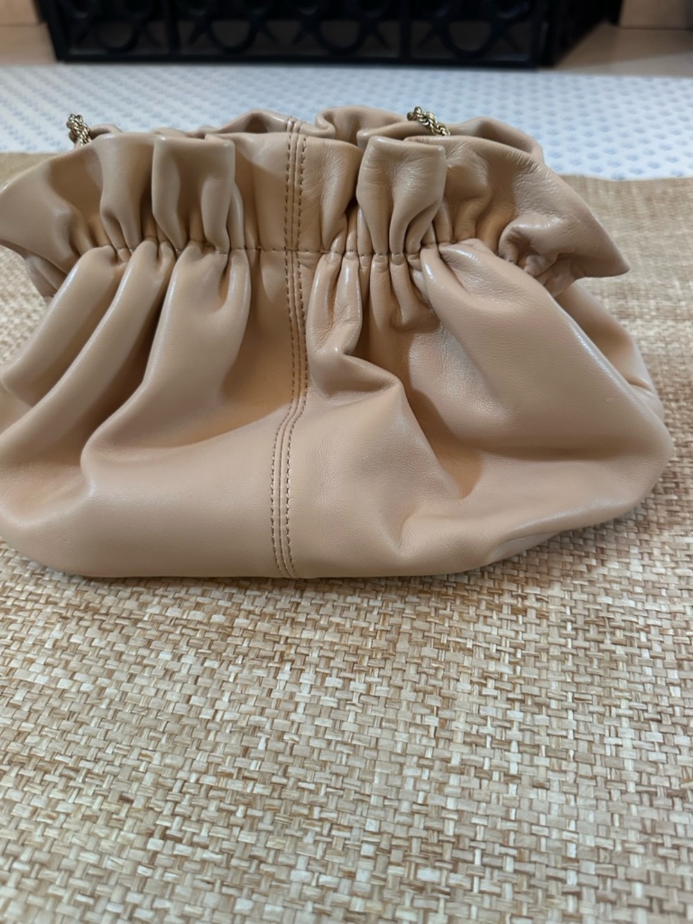 Loeffler Randall Beige Ruched Leather Shoulder Bag/ Clutch